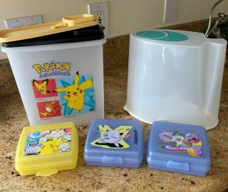 Tupperware Pokemon Pikachu Cereal Keeper And 3 Sandwich Container
