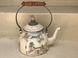 Mackenzie Childs - Aurora Enamelware 3 Quart Teapot Tea Pot Kettle