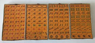 Vintage Chinese Butterscotch Bakelite Mah Jong 144 Tile Set with Case 3