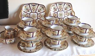 Vintage Noritake Porcelain Lustre Enamel 40piece Tea Service Gold Gilded Flowers