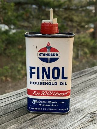 Vintage Finol Standard Oil Handy Oiler 4 Oz Metal Oil Can Gas Sign