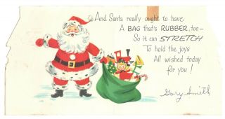 Vintage Christmas Greeting Card SANTA CLAUS LIGHTED RED HOUSE 1950 ' s GC14 2