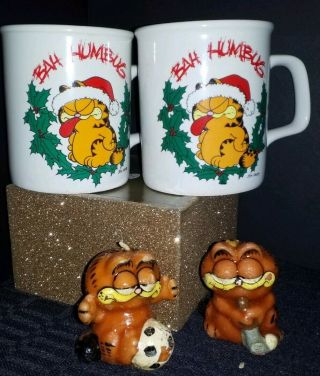 Vintage 2 1978 Garfield Bah Humbug Coffee Cup Mugs 2 Candles Enesco Jim Davis
