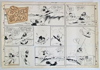 Vintage 1968 Comic Strip Art The Captain And The Kids Surfer Surfing Surfboard