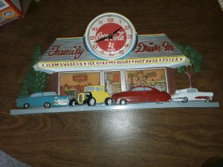 Vintage 1988 Coca Cola Family Drive In Sign Homco Clock Burwood Products Co 2899