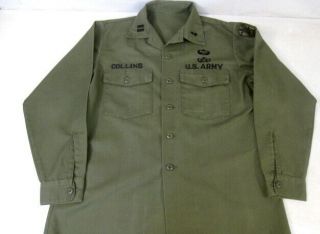 post - Vietnam US Army Officer ' s Sateen OG - 507 Utility Shirt w/Rank - Sz 16 x 33.  5 2