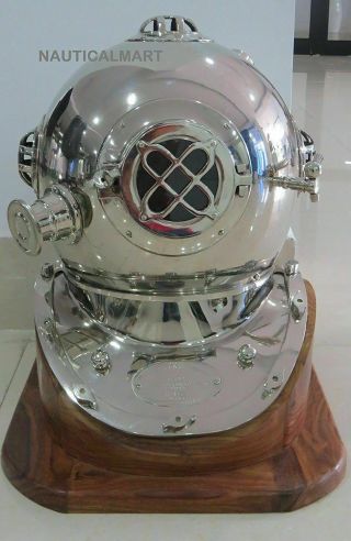 Silver Mark V Diving Divers Helmet Solid Steel Full Size 18 " Vintage Chrome Gift