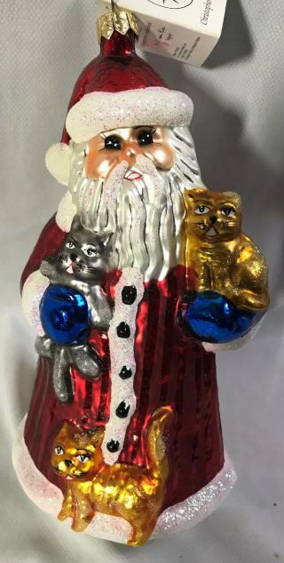 Christopher Radko Christmas Ornament - 7” Santa Claus With Cats With Tag