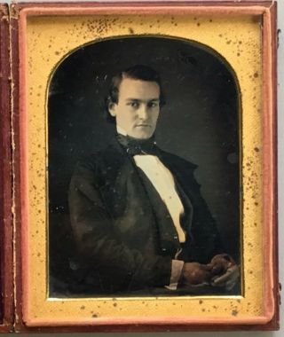 Large Image 1/2 Plate Daguerreotype - Handsome Young Man,  1840s Purple Silk Pad