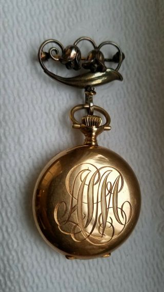 Vintage Ladies Waltham SOLID 14K GOLD Pocket Watch with Lapel Pin - it 2