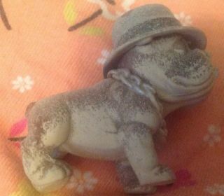 Small 1.  75 X 1.  78 Vinyl Plastic Bulldog Figure With Chain And A Fedora Hat