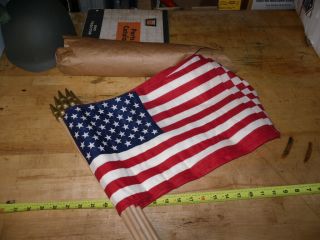 Package Of 12 Vintage 50 Star 17 X 11 American Flag 32 " Stick Wood Parade Yard