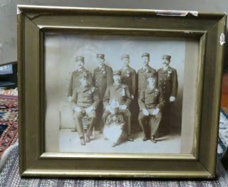 Vintage Framed Cabinet Card Of Firemen With Young African - American Boy/mascot