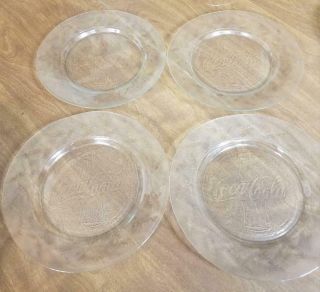 Coca Cola Coke 10” Clear Glass Embossed Plates - Set Of 4 -