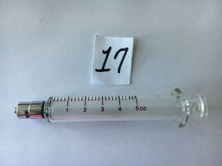 Vintage B - D Becton - Dickinson 5cc Glass Medical Syringe Multifit Metal Tip 17
