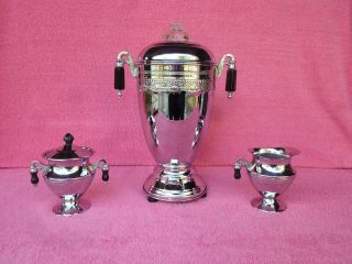 Vintage 1940s Forman - Family Chrome 8 - Cup Percolator Coffee Pot Maker Urn Set 3