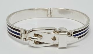 Vintage Authentic Gucci 925 Sterling Silver Enamel Belt Buckle Bangle Bracelet