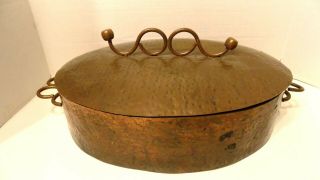 Vintage Hammered Copper Large Roaster Pan With Lid & Handles