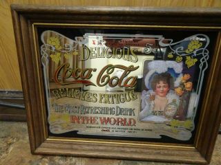 Vintage Coca Cola Mirror Sign Delicious Relieves Fatigue Refreshing With Girl
