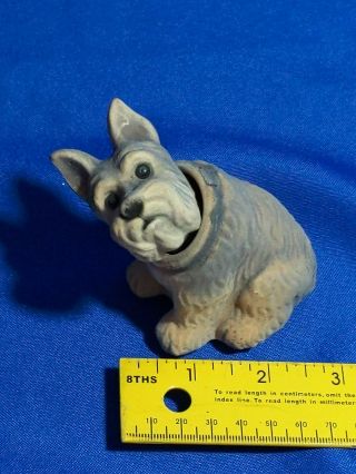 Vintage Flocked Schnauzer Dog Figure Bobble Head Puppy Seated Toy 3.  5 " Tall