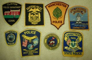 8 Different Connecticut Police Patches