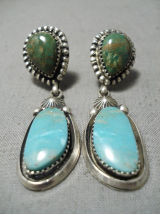 Unique Vintage Navajo Royston & Kingman Turquoise Sterling Silver Earrings Old