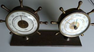 Vintage Nautical Brass Thermometer And Barometer Set