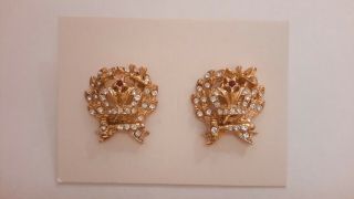Order Of The Amaranth Goldtone Jeweled Vintage Ora Signed Earrings W/gavel