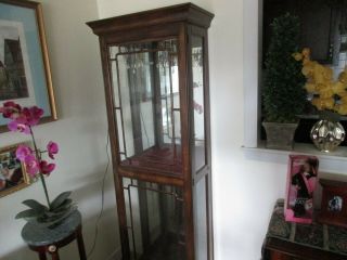 Wood Curio Cabinet - Glass On Three Sides,  Mirror On Back,  Glass Shelves,  Electric