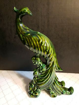 Green Glazed Ceramic Peacock Figurine/statue 11 " Tall X 6 1/2 " Wide