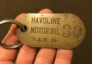 Vintage Havoline Brass Tag Motor Oil S.  A.  E.  30 Oval