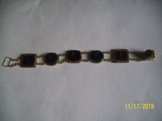 Vintage 14k Gold Black Onyx Square Link Bracelet 8 " Six Stones Tw 28grms