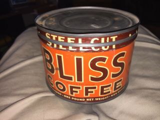 Vintage Bliss Coffee Tin Can Advertising One Pound Coffee Tin On082