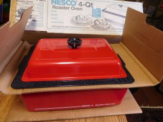 Vintage Nos Nesco 4 Quart Roaster Oven Red Metal Enamel Speckles Usa