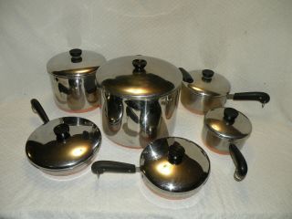 Revere Ware Copper Bottom 12 Piece Cookware Set Skillets,  Sauce Pans,