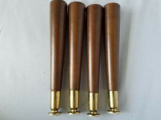 Vintage Furniture Legs Screw In Brown Wood & Brass Set Of 4 Home Decor 10 Inch