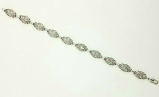 Vintage Art Deco Diamond 14k White Gold Filigree Bracelet 8 "