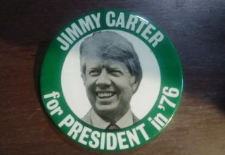 Jimmy Carter For President 1976 Pinback Button Large 3 1/2 Inch