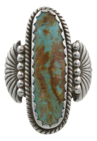 Signed Vintage Navajo Old Pawn Handmade Turquoise Sterling Silver Ring