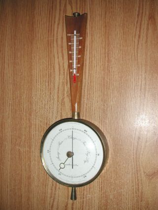 Vintage Airguide Wall Hanging Brass Wood Banjo Barometer Thermometer