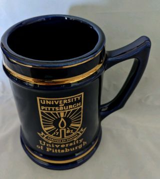 Vtg University Of Pittsburgh Beer Stein Blue And Gold Made In Attleboro Mass Usa