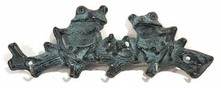 Metal Wall Hook Frogs On Log 5 Verdegris