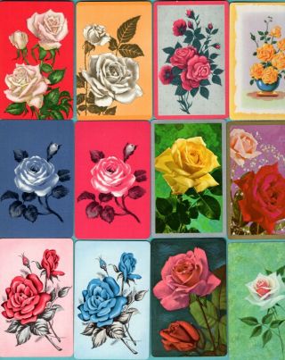 12 Single Swap Playing Cards Roses 3 White Pink Yellow Vintage Flower
