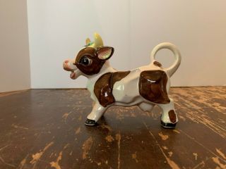 Vintage Ceramic Brown And White Cow Creamer