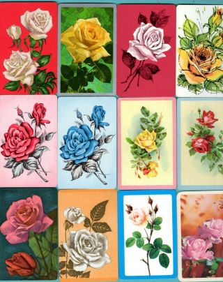 12 Single Swap Playing Cards Roses 2 White Pink Yellow Vintage Flower
