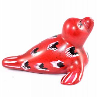Smolart Hand Carved Soapstone Red & Black Marine Seal Sea Lion Figurine Kenya