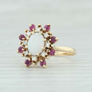 Opal Ruby & Diamond Halo Ring - 10k Yellow Gold Size 7.  5 Vintage
