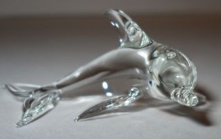 Dolphin,  Tiny Crystal Figurine,  2 " Clear Glass,  Nicely Detailed,  1980 
