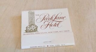 Vintage Matchbook The Park Lane Hotel Central Park South York City Nyc Rare
