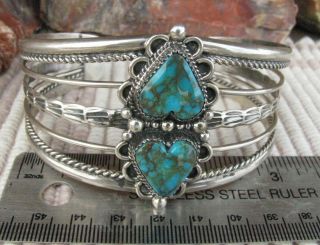 Large 9 Inch Wrist Turquoise Sterling Silver Navajo Cuff Bracelet Vintage Pawn